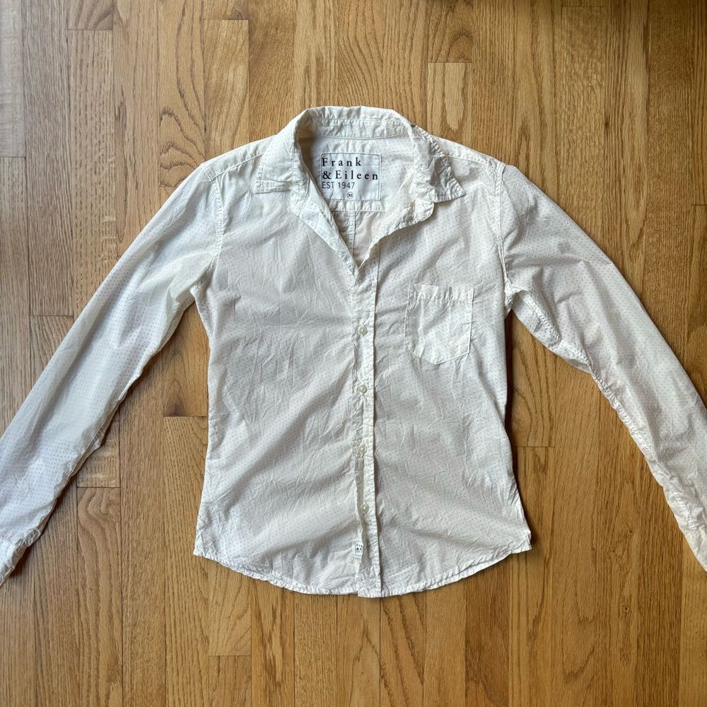 Frank & Eileen Tailored Button-Up Shirt Pink Hearts White XS